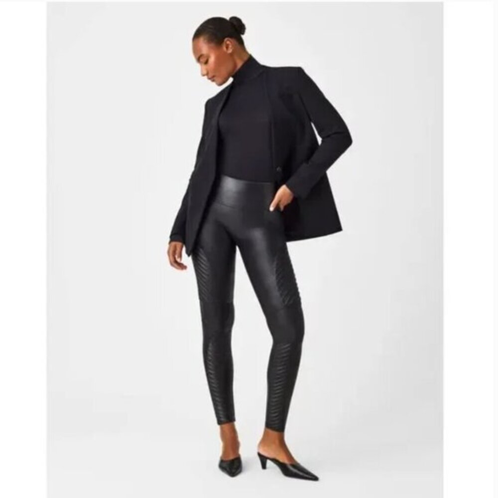 Spanx Faux Leather Moto Leggings In Black Size Small